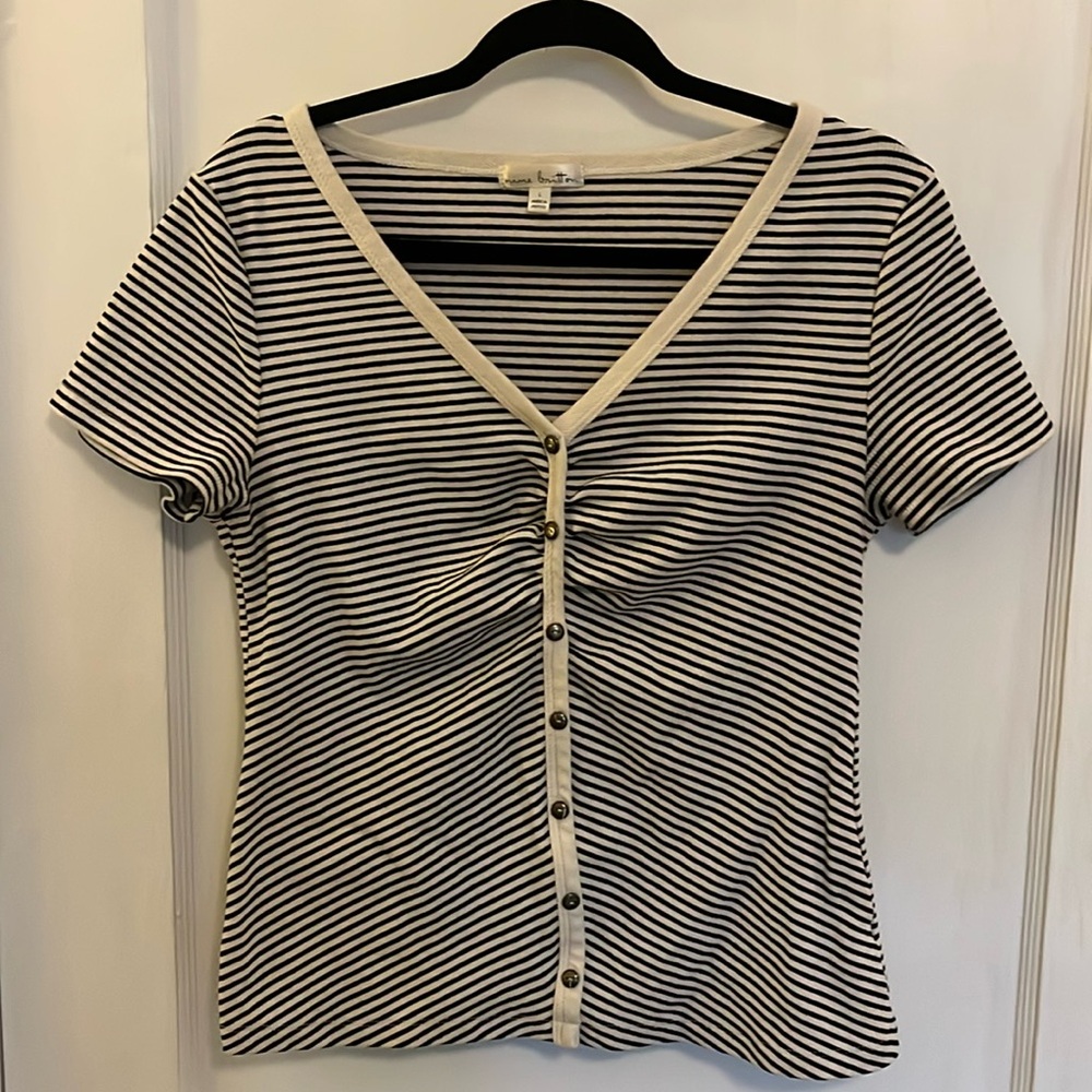 Nine Britton Black and Cream Striped Tee (Women’s L) - Picture 1 of 6
